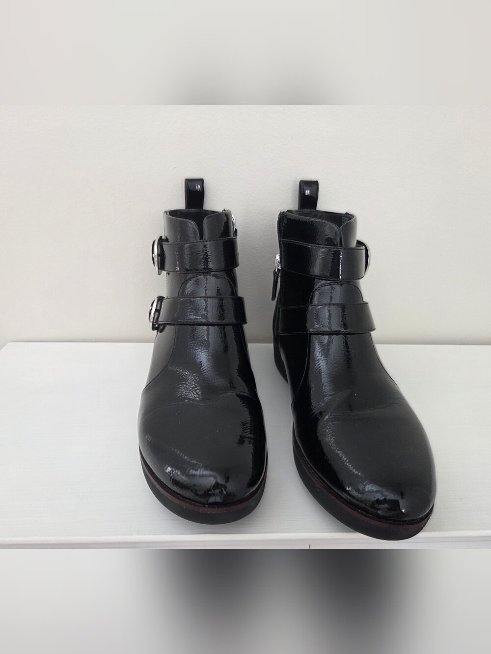 Fitflop Women's Black Patent Double-Buckle Chukka Boots